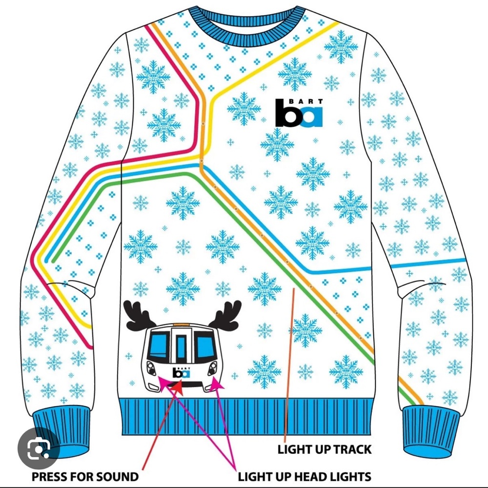 BART 2023 holiday sweater with lights and music BRAND NEW STILL IN PACKAGE